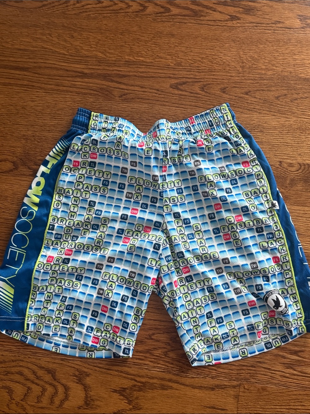 Kids Blue & Lime Crossword Print Swim Shorts FLOW SOCIETY